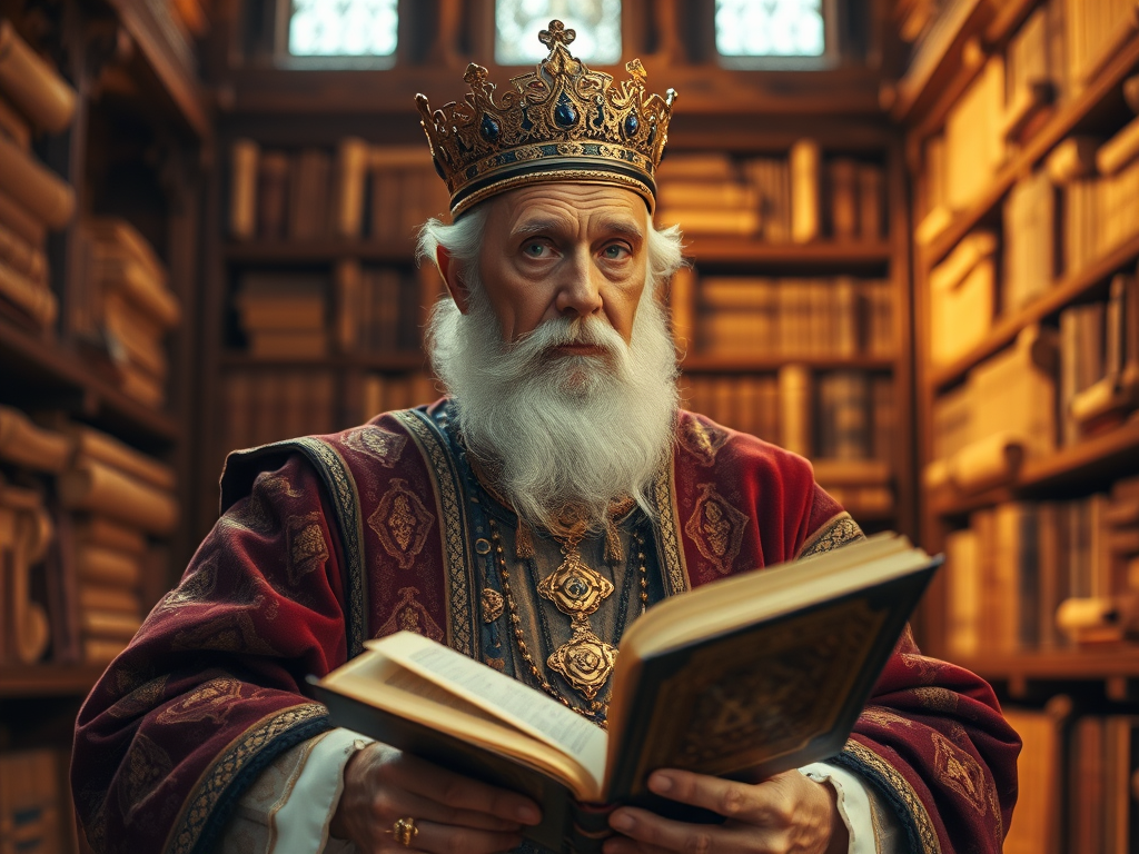 Representación de Alfonso X El Sabio leyendo